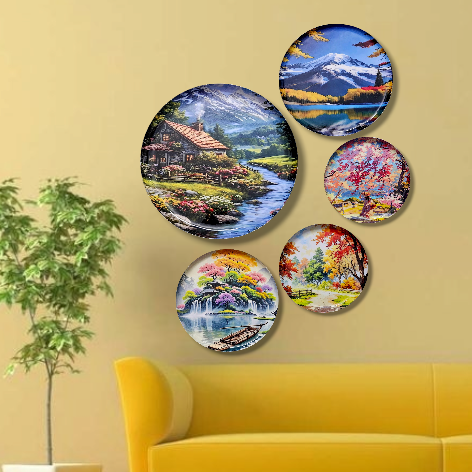 Noblenest Madhubani Metal Wall Plates Set of 3 (12, 10, 8 Inch) – All Seasons Design Wall Decor for Home & Office