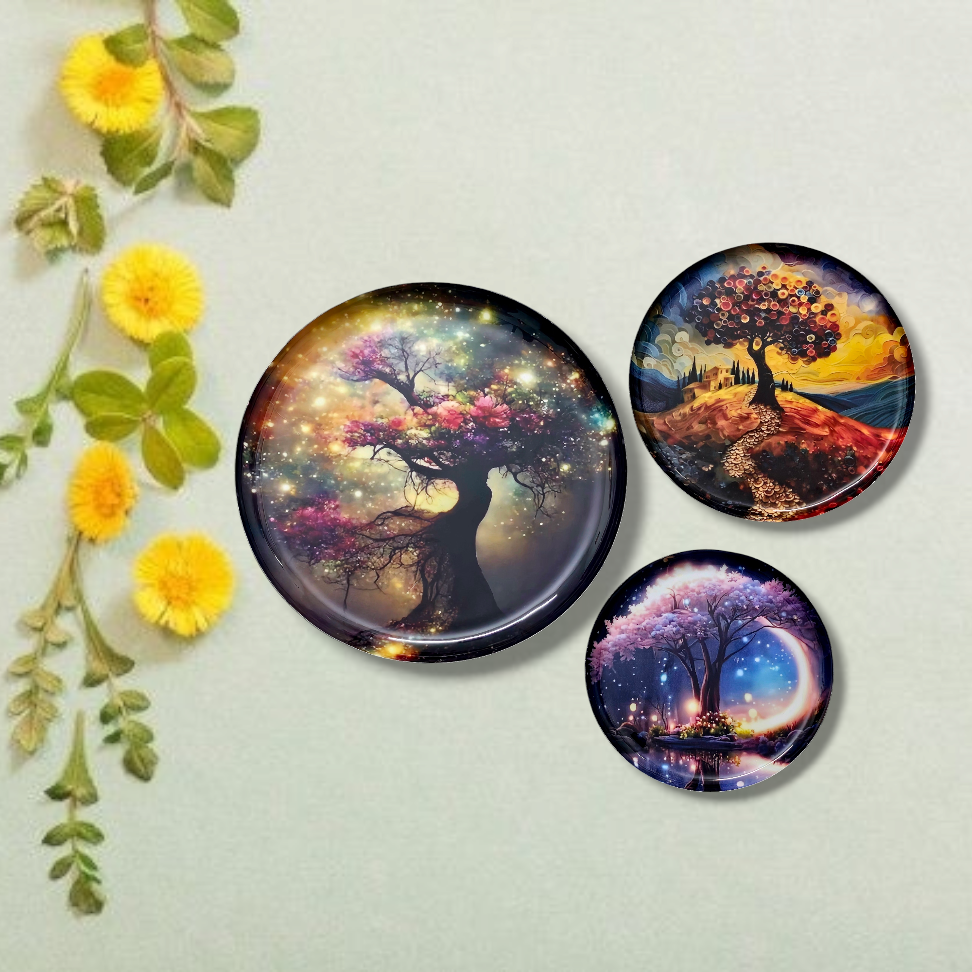 Noblenest Madhubani Metal Wall Plates Set of 3 (12, 10, 8 Inch) – Tree of Life Design Wall Decor for Home & Office