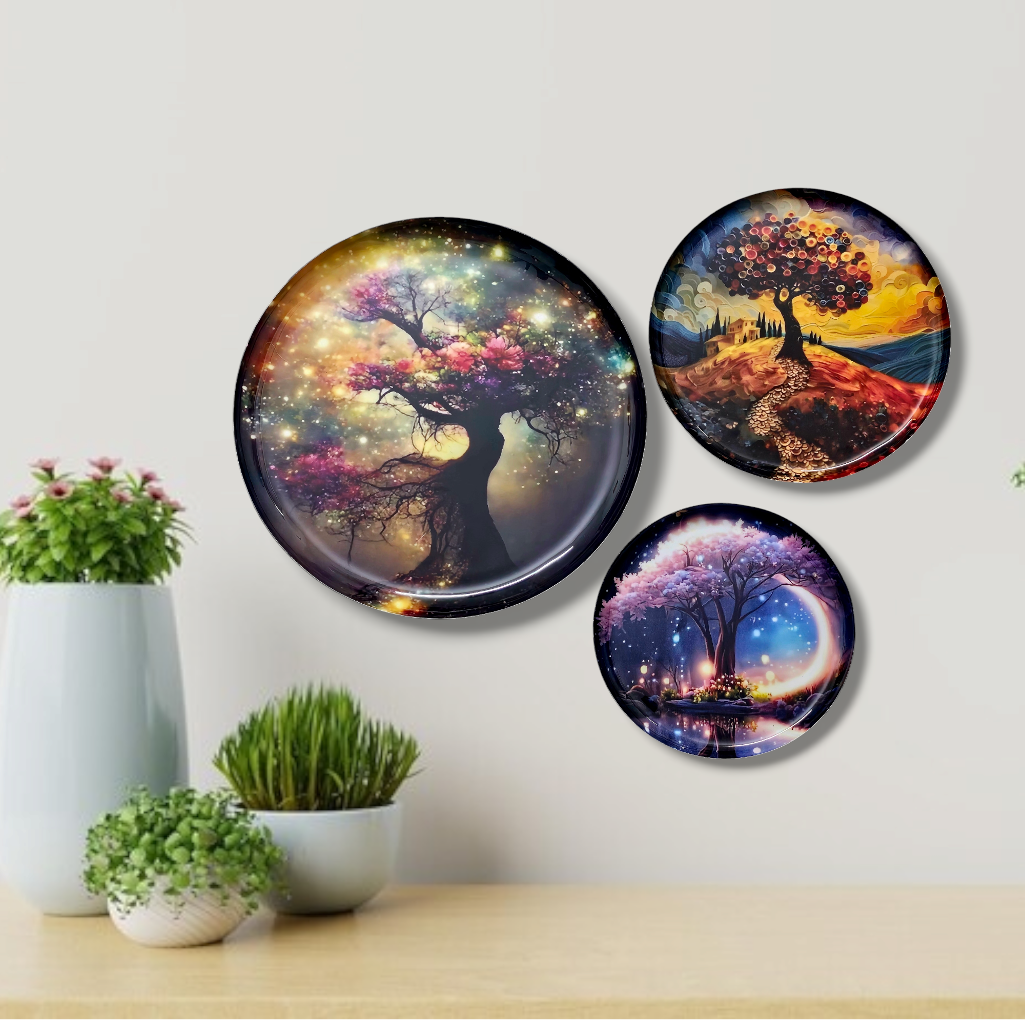 Noblenest Madhubani Metal Wall Plates Set of 3 (12, 10, 8 Inch) – Tree of Life Design Wall Decor for Home & Office