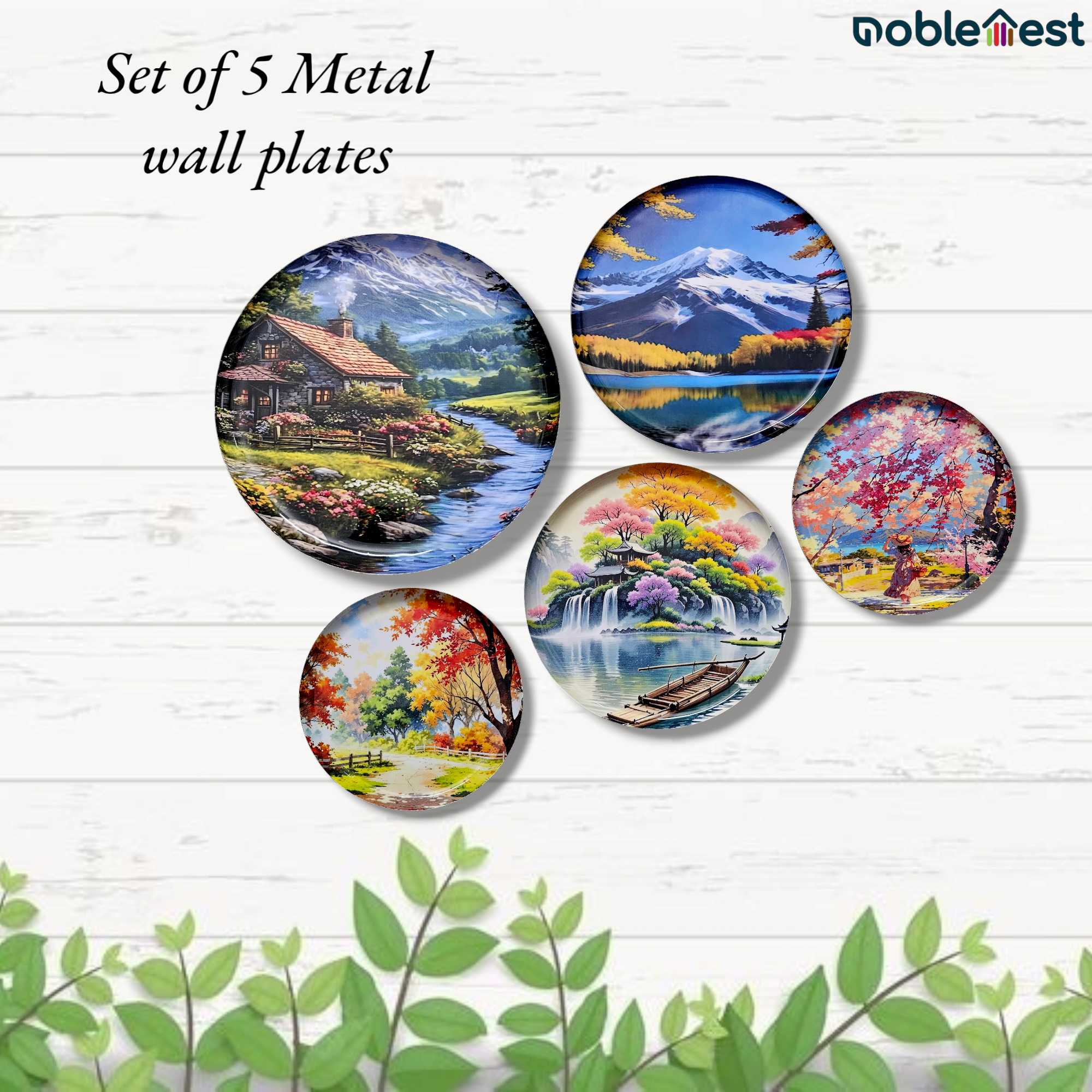 Noblenest Madhubani Metal Wall Plates Set of 3 (12, 10, 8 Inch) – All Seasons Design Wall Decor for Home & Office