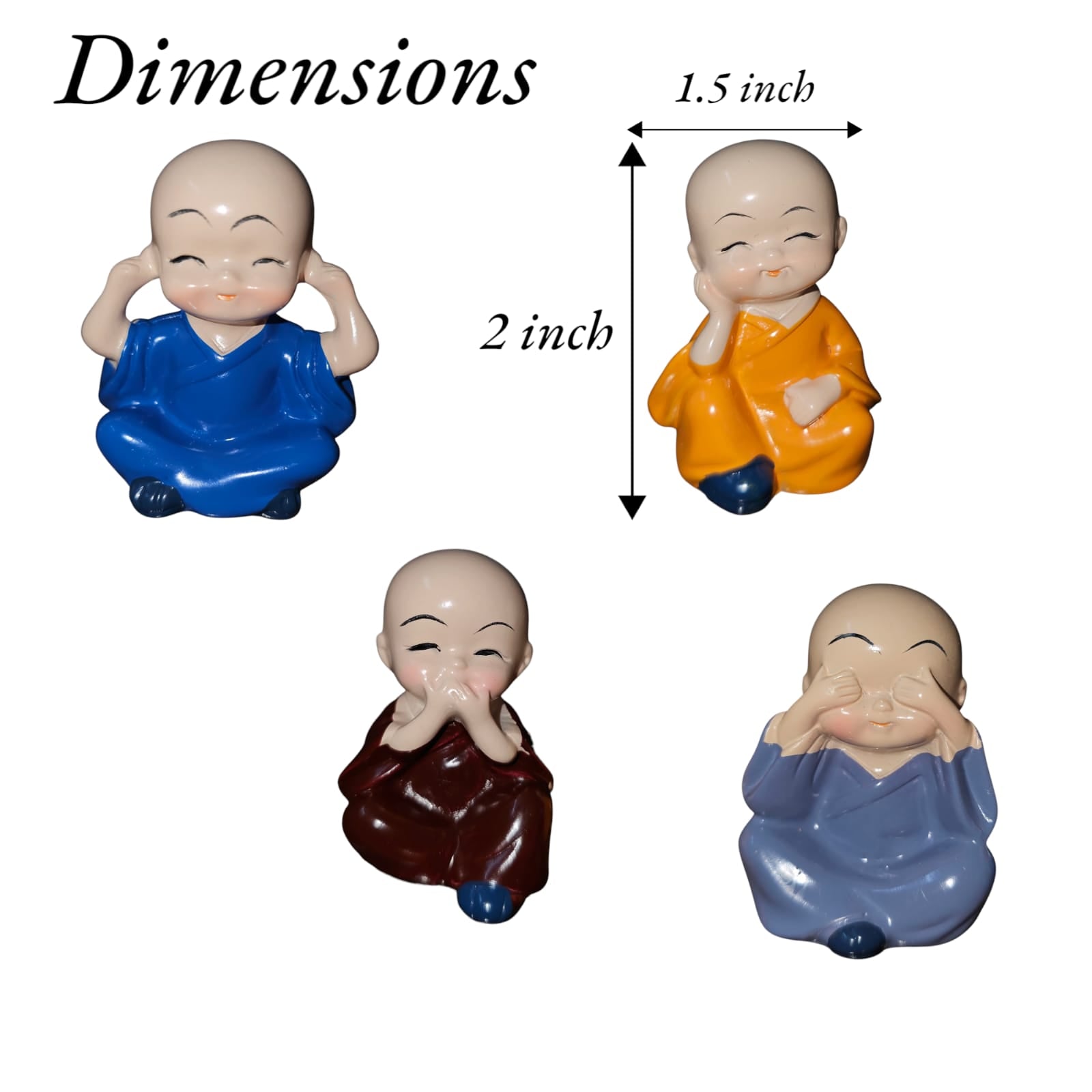 Noblenest Set of 4 Miniature Buddha Monk Figurines – Decorative Resin Statues, Multicolor