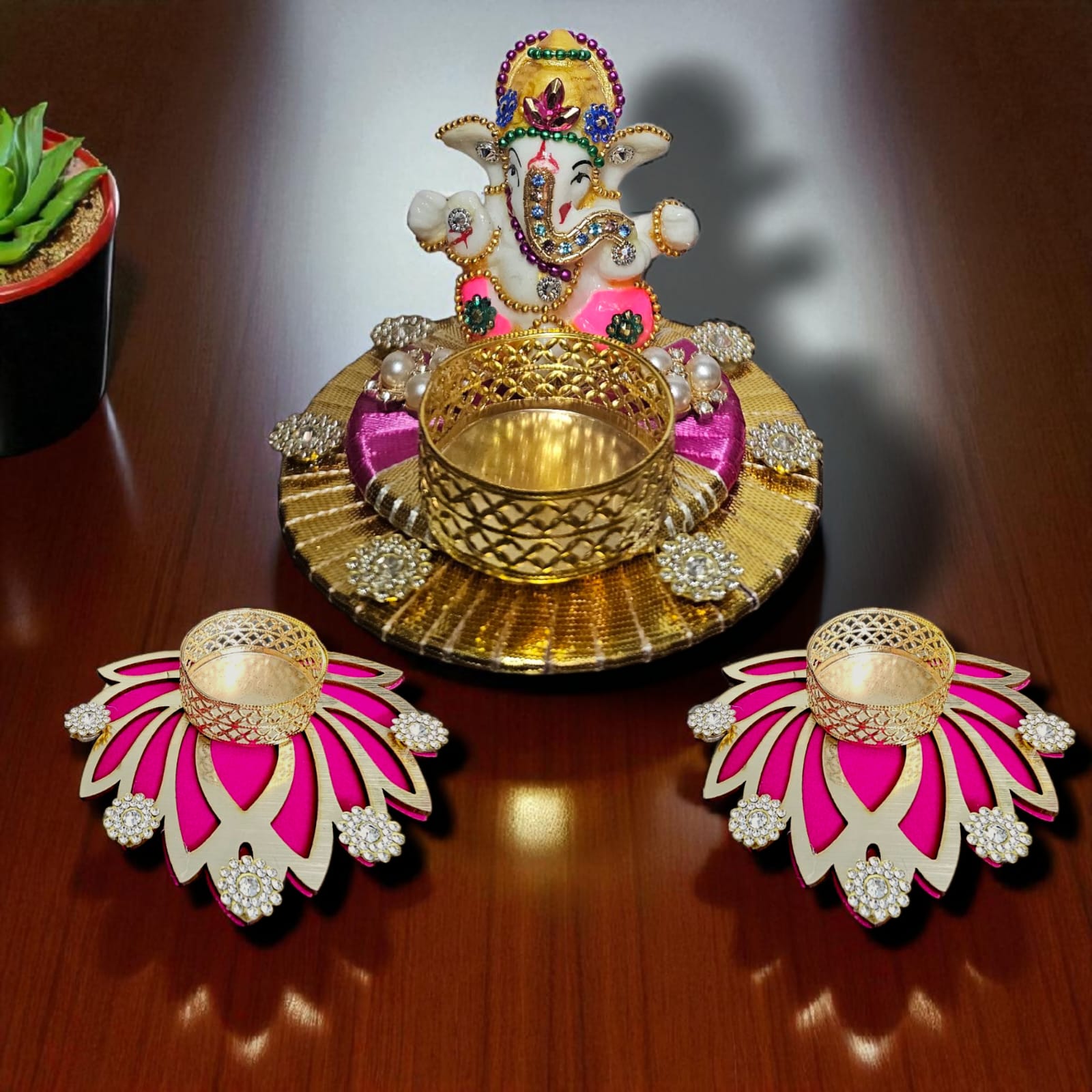 Noblenest Handmade Ganesh Idol with Tealight Candle Holder, Home & Diwali Decor (White, 2.5 Inch)