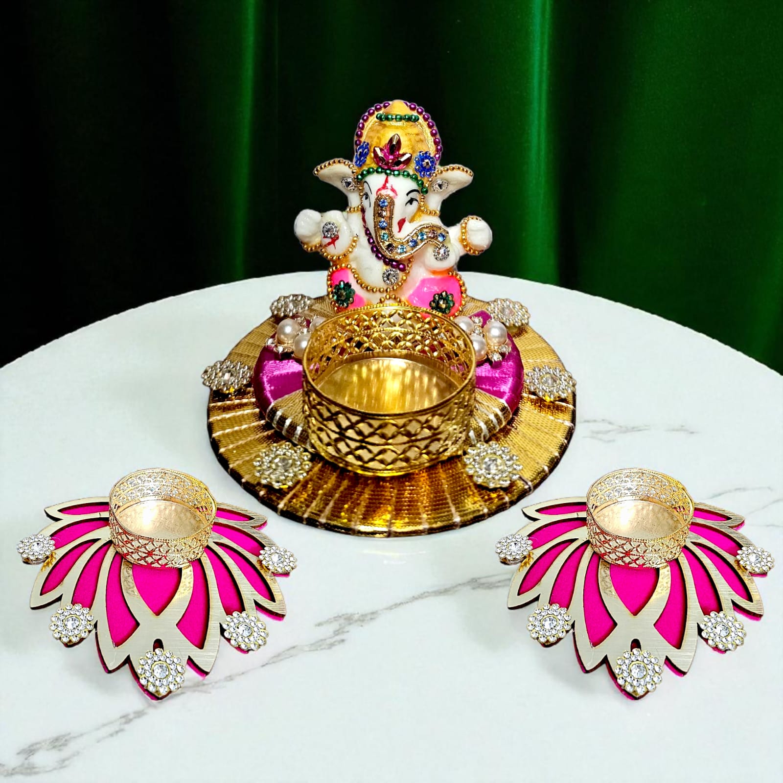 Noblenest Handmade Ganesh Idol with Tealight Candle Holder, Home & Diwali Decor (White, 2.5 Inch)