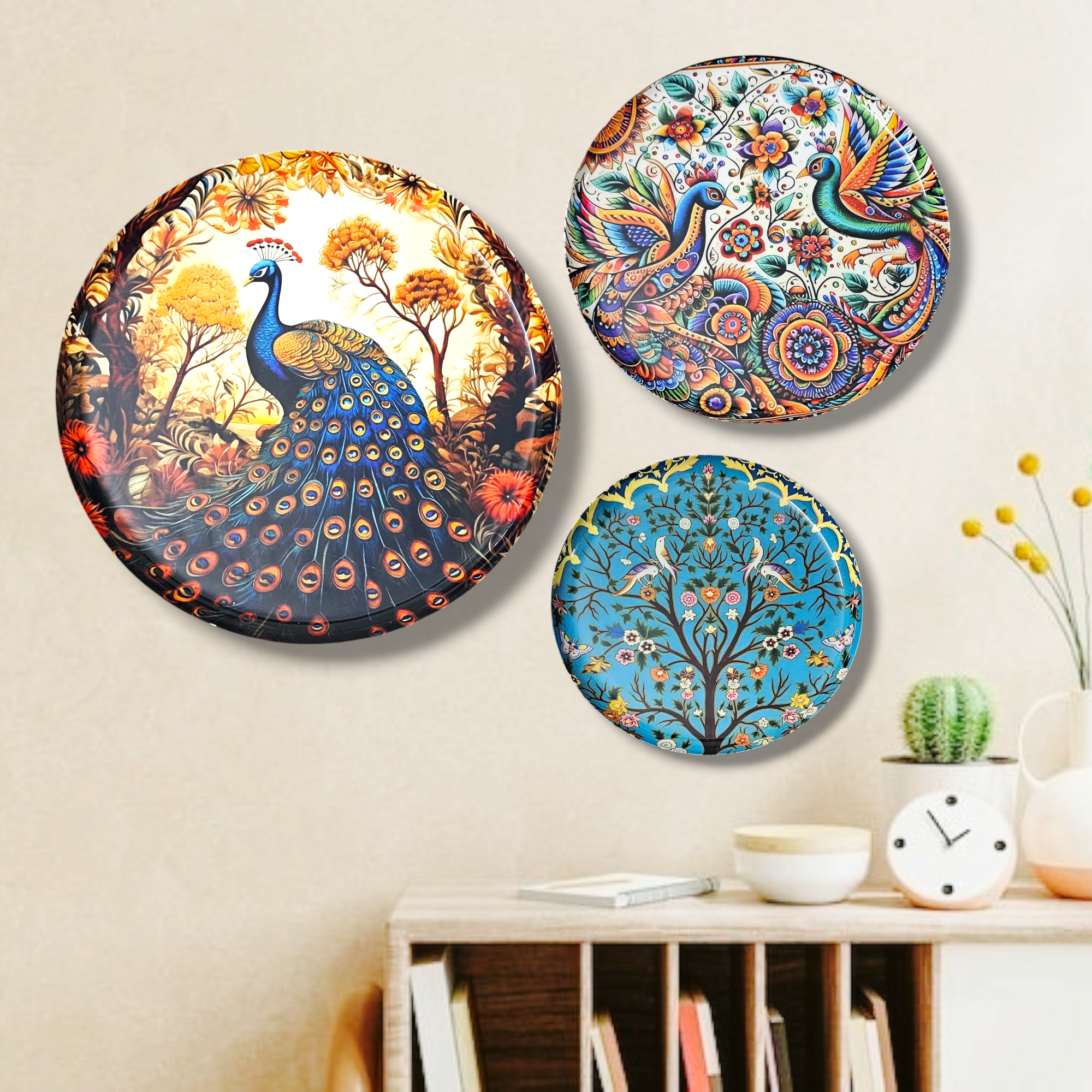 Noblenest Madhubani 3 Metal Wall Plates Set of 3 (12, 10, 8 Inch) – Wall Decor for Home & Office