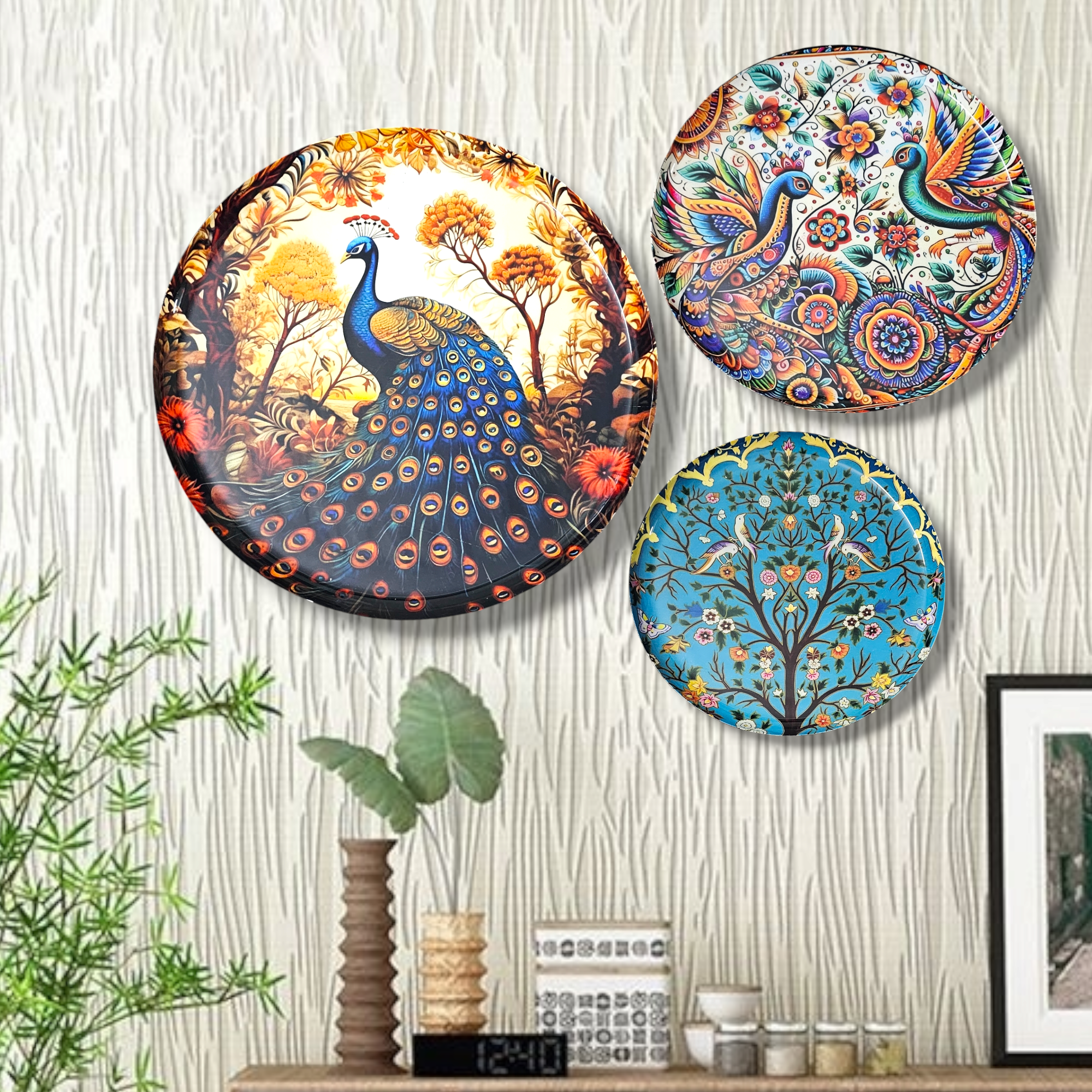 Noblenest Madhubani 3 Metal Wall Plates Set of 3 (12, 10, 8 Inch) – Wall Decor for Home & Office